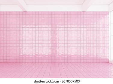 Pink Background Room With Pink Wall And Pink Tile Floor. 3d Rendering