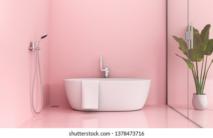 Pink Bathroom Interior, 3D Rendering