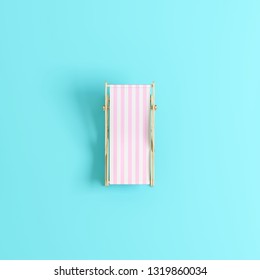 Pink Beach Chair On Pastel Blue Background. Summer Minimal. 3d Rendering