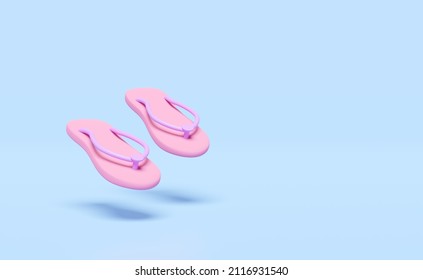 sandalias de playa rosas o zapatillas de casa, chanclas aisladas de fondo azul. ilustración 3d o representación 3d