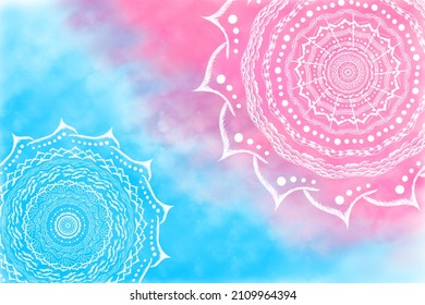 
Pink Blue Background. Mandala On Pink Blue. Yoga Background