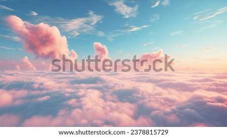 Pink blue clouds at sunset, cloudy air, flying in the sky, landscape sky at dawn. 3d render