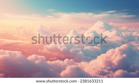 Pink blue clouds at sunset, cloudy air, flying in the sky, landscape sky at dawn. 3d render
