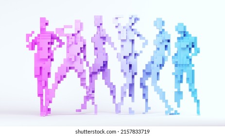 Pink Blue Cube Women Pose Trans Pride Equality Sex Gender LGBTQ Group Pixel Voxels Block With White Background 3d Illustration Render