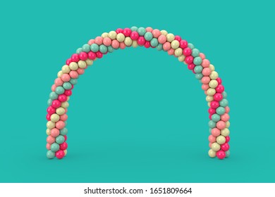 Pink, Blue and Orange Balloons in Shape of Arc, Gate or Portal on a blue background. 3d Rendering 