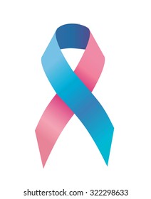 Pink And Blue Ribbon - Pregnancy And Infant Loss, Genital Integrity Awereness Symbol, Male Breast Cancer Awareness, Inflammatory Breast Cancer Awareness, Infertility Awareness, 