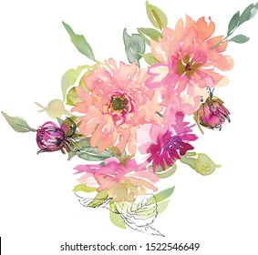 Pink Blush Peaches Colors Watercolor Floral Stock Illustration ...