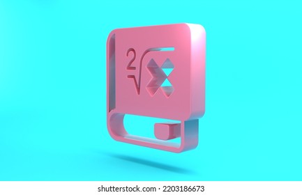 Pink Book With Word Mathematics Icon Isolated On Turquoise Blue Background. Math Book. Education Concept About Back To School. Minimalism Concept. 3D Render Illustration.