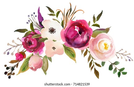 Watercolor Boho Burgundy Red White Pink Stock Illustration 601888724 ...