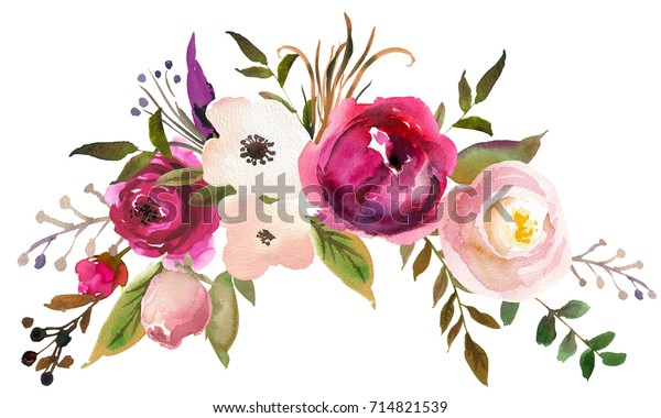 粉红波尔多桃白水彩花卉波西亚别致拥抱花束 库存插图