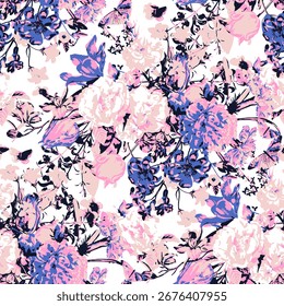 Pink Bouquet. Decorative seamless pattern. Repeating background. Tileable wallpaper print.