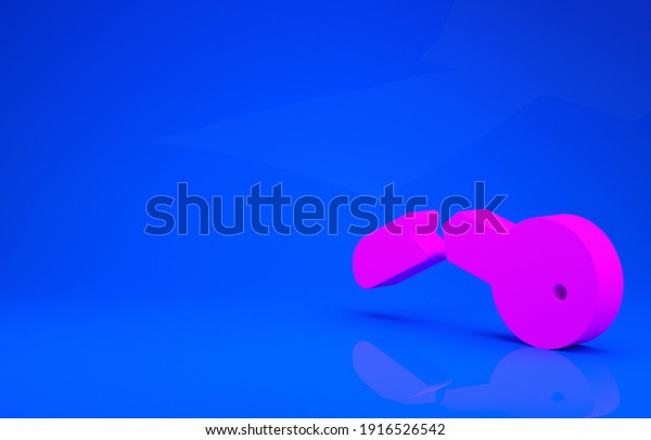 Pink Broken key icon isolated on\
blue background. Minimalism concept. 3d illustration. 3D\
render.