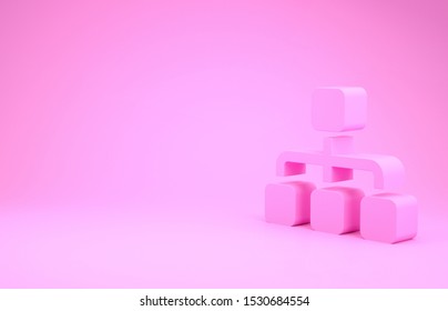 Pink Business hierarchy organogram chart infographics icon isolated on pink background. Corporate organizational structure graphic elements. Minimalism concept. 3d illustration 3D render