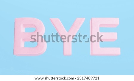Pink Bye Typography Typescript Word Text Trendy Retro Kitsch Blue Background 3d illustration render digital rendering