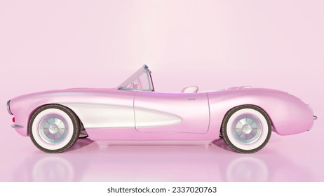 pink cabriolet car on pink background
