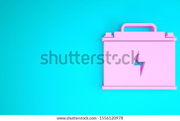 Pink Car
battery icon isolated on blue background. Accumulator battery
energy power and electricity accumulator battery. Lightning bolt.
Minimalism concept. 3d illustration 3D
render