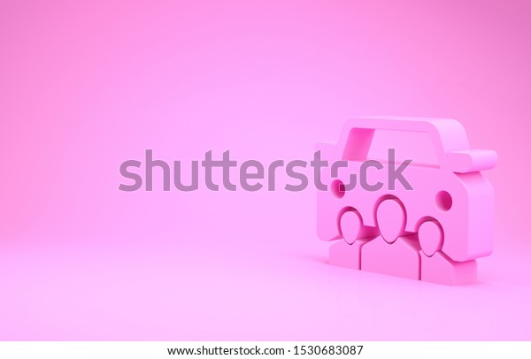Pink Car sharing with\
group of people icon isolated on pink background. Carsharing sign.\
Transport renting service concept. Minimalism concept. 3d\
illustration 3D\
render