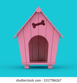 Pink Cartoon Dog House Mockup Duotone on a blue background. 3d Rendering