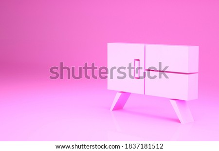 Pink Chest of drawers icon isolated on pink background. Minimalism concept. 3d illustration 3D render.