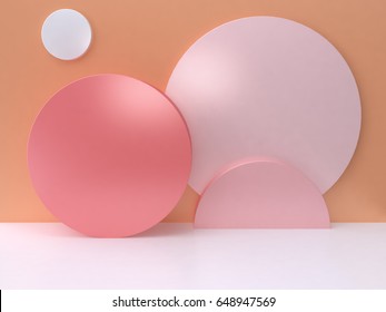 Pink Circle Orange Wall Minimal Abstract Background 3d Rendering