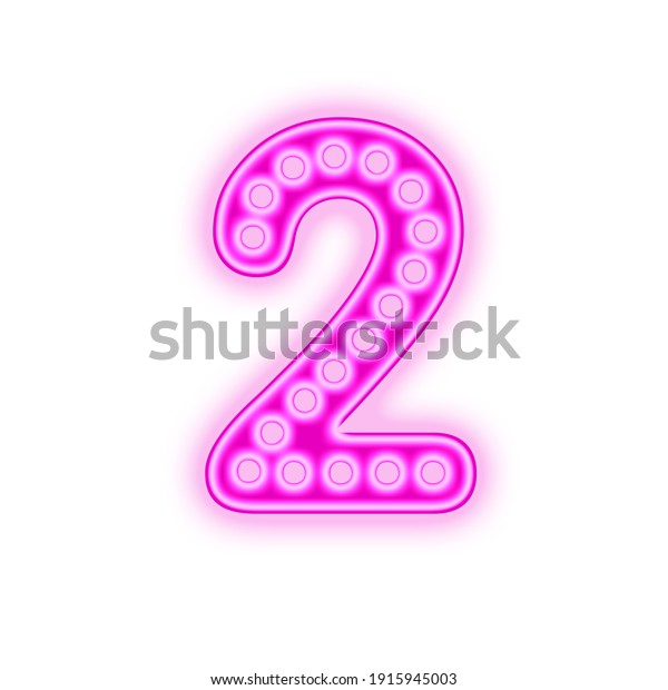 Pink color neon letter number 2,\
font alphabet, shiny 3d illustration, isolated design\
element