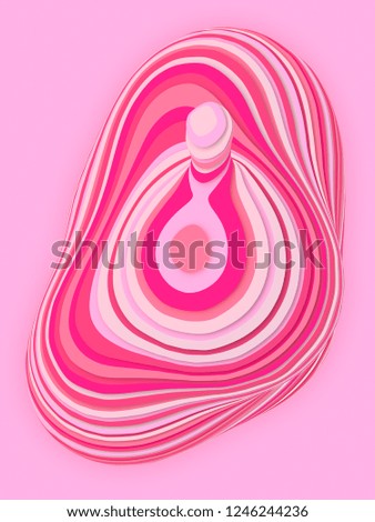 Pink colored abstract sliced shape. Computer generated geometric illustration. 3D rendering