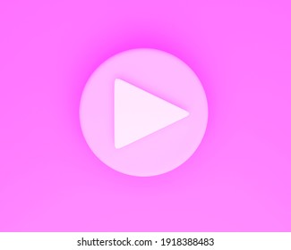 Pink Colored Round Play Button Isolated On Pastel Background. Concept Of Video, Audio Playback. 3d Rendering