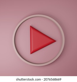 Pink Colored Round Play Button Isolated On Pastel Background. Concept Of Video, Audio Playback. 3d Rendering