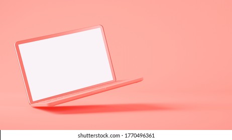 Pink Computer With White Screen 3d Rendering