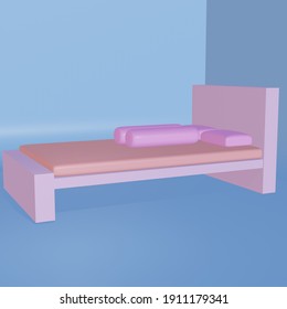 Pink Cot Mattress Pillow. Taken From The Side. 3D Animation.