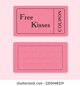 Pink Coupon For Free Kisses, Bipartite With Lines For Text.