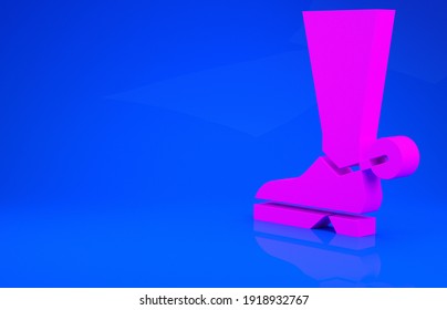 Pink Cowboy boot icon isolated on blue background. Minimalism concept. 3d illustration. 3D render.