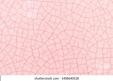 Pink Crack Ceramic Tile. Pale Red Color Of Glazed Tile Texture Abstract Background. Texture Of Rose Crackle Glass Mosaic Tile.