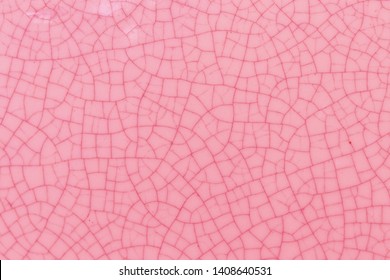 Pink Crack Ceramic Tile. Pale Red Color Of Glazed Tile Texture Abstract Background. Texture Of  Rose Crackle Glass Mosaic Tile.