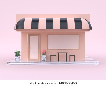 Pink Cream Building Store Cartoon Style 3d Rendering