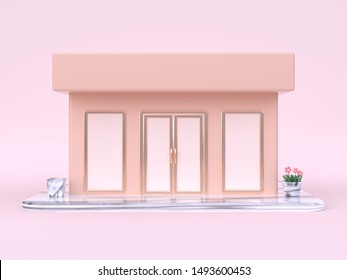 Pink Cream Building Store Cartoon Style 3d Rendering