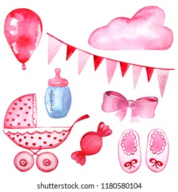 Watercolor Baby Shower Set Boy Girl Stock Illustration 780667222 ...