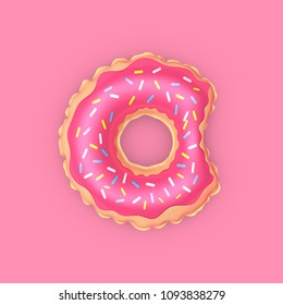 Pink Donut Pool Float. Giant Inflatable Ring isolated on pink background. Pool Party. 3D illustration.
