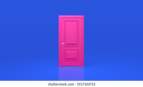 Pink Door Isolated On A Blue Background