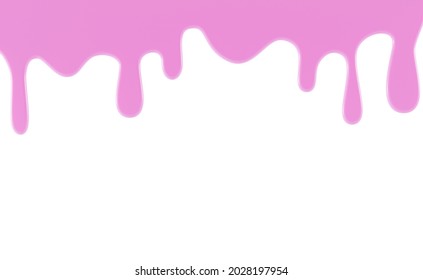 Pink Dripping Slime Isolated On White Background. Melted Texture Sweet Liquid, Drip Ice Cream, Jelly Or Caramel Glaze. Border Of Shiny Flowing Sticky Goo, Realistic Illustration, 3d Render