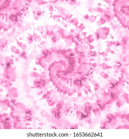 Pink Dye Seamless Pattern. Dirty Watercolour Splash. Spiral Aquarelle Textures Wash. Pink Acrylic Dyed Messy Texture. Swirl Paint Splashing Dye Banner. Tie Dyed Aquarelle Paper.