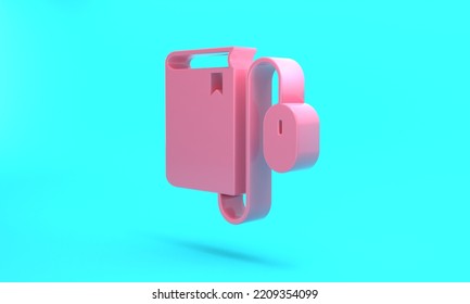 Pink Electronic Book With Mouse Icon Isolated On Turquoise Blue Background. Online Education Concept. E-book Badge Icon. Minimalism Concept. 3D Render Illustration.