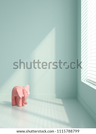 Pink elephants in empty interior 3D illustration