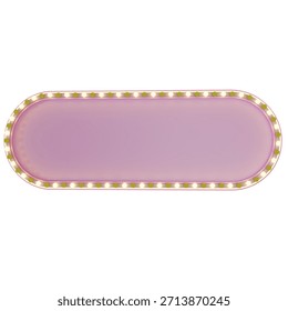 Pink, empty, 3d render rounded marquee sign with bright light bulbs around the border. Perfect for retro, vintage, or glamour design projects and text overlays.