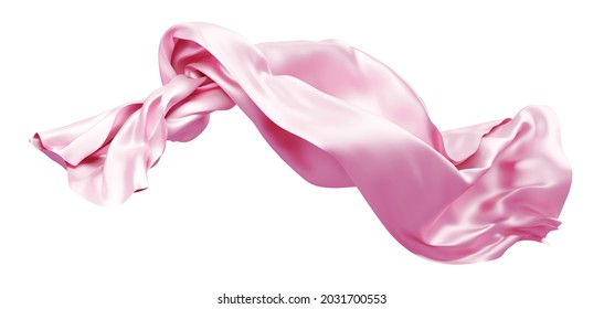 Pink Fabric Flying In The Wind Isolated On White Background 3D Render