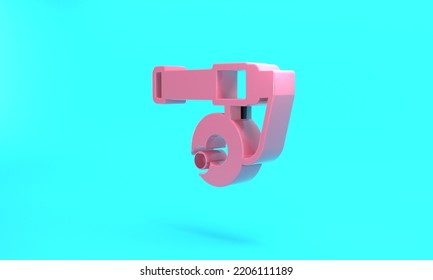 Pink Fishing Rod Icon Isolated On Turquoise Blue Background. Catch A Big Fish. Fishing Equipment And Fish Farming Topics. Minimalism Concept. 3D Render Illustration.