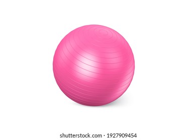 Pink fitness ball isolated on white background. Pilates training ball. Fitball 3D rendering model for gymnastics exercises. Gym ball