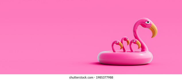 Pink flamingo inflatable pool ring with family on pink background 3D Rendering, 3D Illustration - Powered by Shutterstock