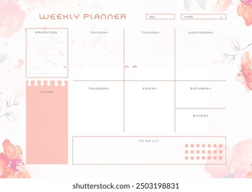 Pink floral digital weekly planner, Daily program list, To do list, Notes list, Weekly Shedule, Illustration
 - Powered by Shutterstock