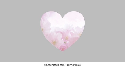 Pink Flower Heart Isolated On Grey Background. Happy Valentines And Mothers Day. Mixed Media. Poster, Flyer, Greeting Card, Header For Website.